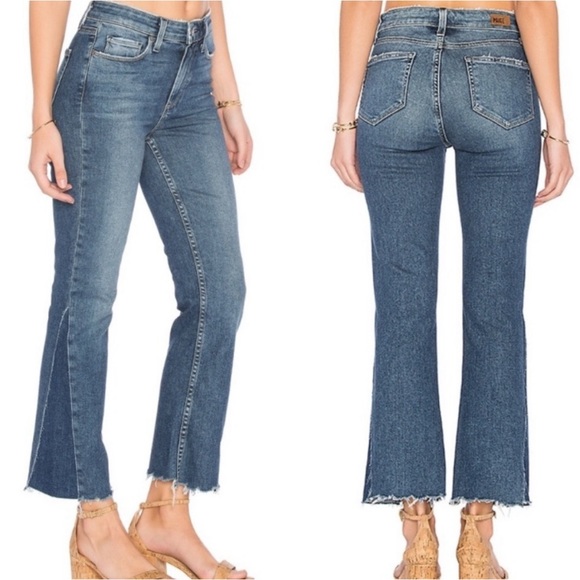 Paige COLETTE PIECED RAW-EDGE CROPPED FLARED JEANS IN KENYA DISTRESSED - Picture 1 of 8